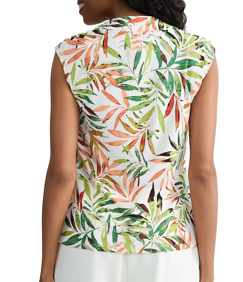 Kasper Printed Cowl Neck Cap Sleeev Knit Blouse