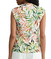 Kasper Printed Cowl Neck Cap Sleeev Knit Blouse