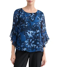 Kasper Printed Hammered Satin 3/4 Sleeve Blouse