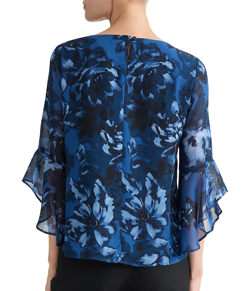 Kasper Printed Hammered Satin 3/4 Sleeve Blouse