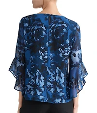 Kasper Printed Hammered Satin 3/4 Sleeve Blouse