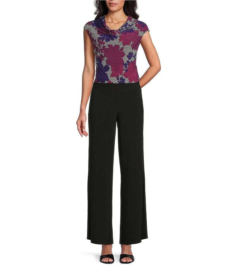 Kasper Printed ITY Cowl Neck Cap Sleeves Blouse