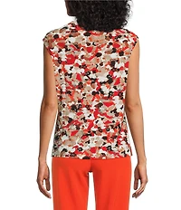 Kasper Printed Jersey Cowl Neck Cap Sleeve Top
