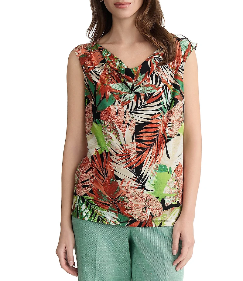 Kasper Printed Jersey Knit Cowl Neck Cami
