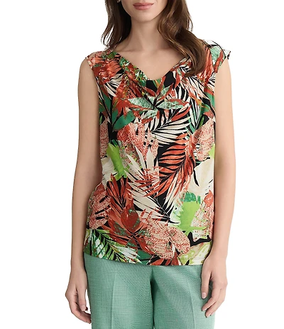 Kasper Printed Jersey Knit Cowl Neck Cami