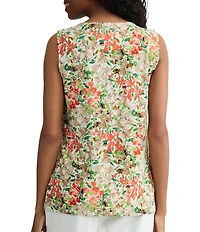 Kasper Printed Jersey Knit Pleated Neck Tank Blouse