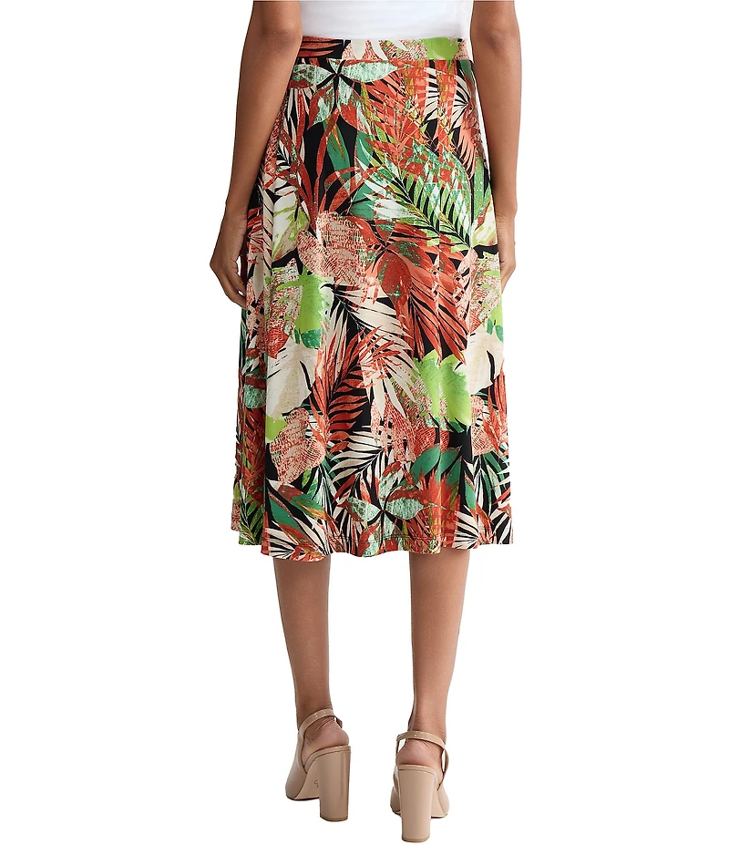 Kasper Printed Jersey Knit Pull On Midi Skirt