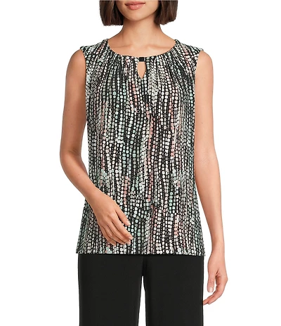 Kasper Printed Keyhole Hardware Neck Sleeveless Top