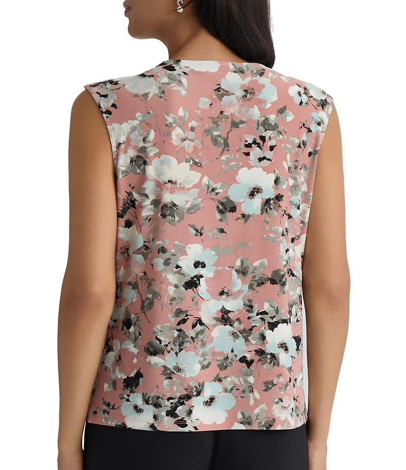 Kasper Printed Keyhole Neck Blouse