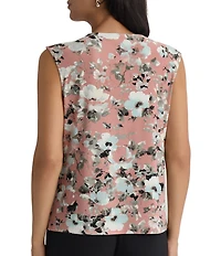 Kasper Printed Keyhole Neck Blouse