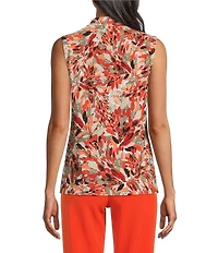 Kasper Printed Pleat V-Neck Sleeveless Top