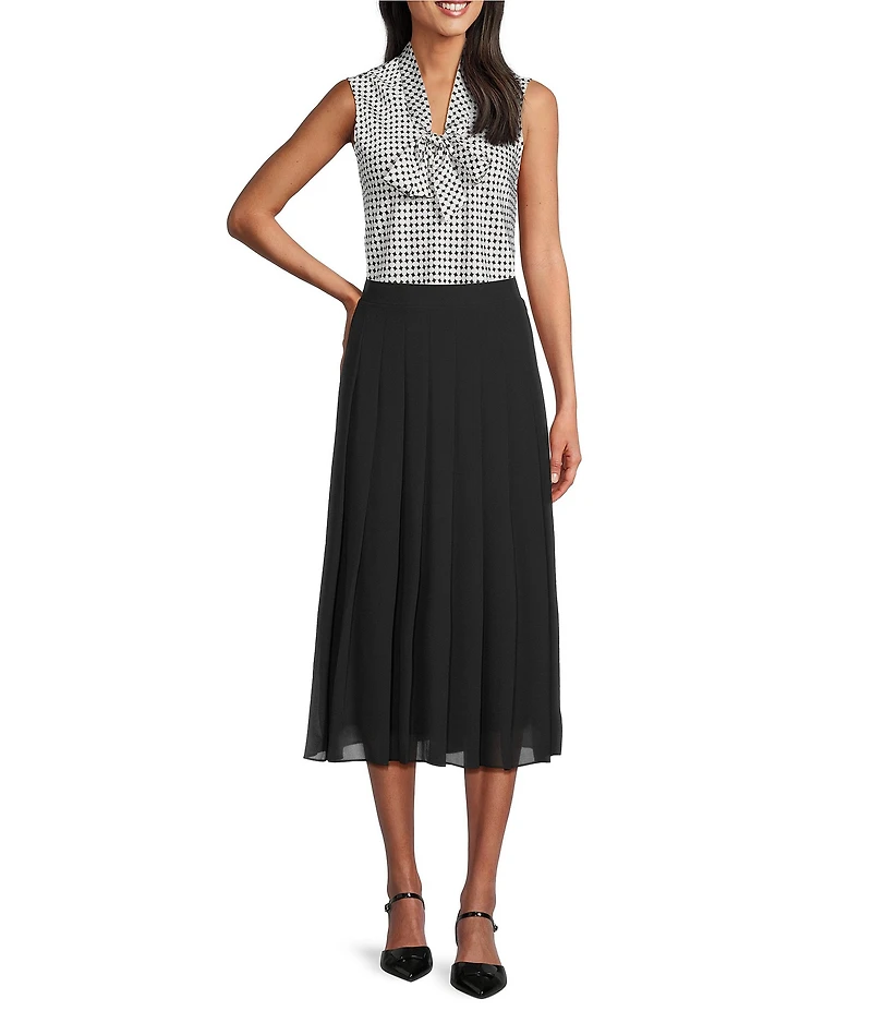 Kasper Printed Satin Bias Tie Neck Sleeveless Blouse