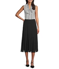 Kasper Printed Satin Bias Tie Neck Sleeveless Blouse