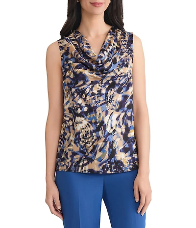 Kasper Printed Satin Sleeveless Scoop Neck Tank