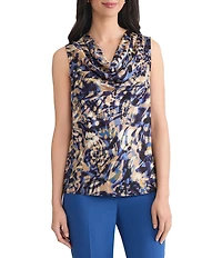 Kasper Printed Satin Sleeveless Scoop Neck Tank