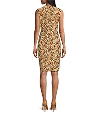 Kasper Printed Surplice V Neckline Sleeveless Faux Wrap Dress