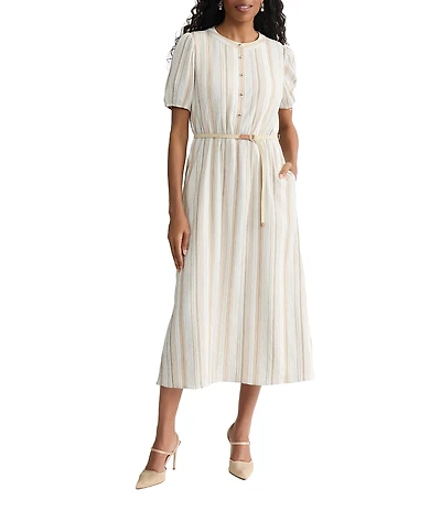 Kasper Puff Sleeve A Line Shirt Dress