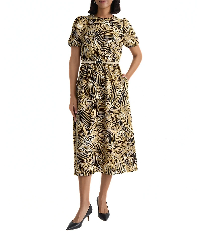Kasper Puff Sleeve Printed Midi Dress