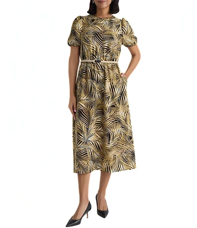 Kasper Puff Sleeve Printed Midi Dress