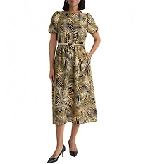 Kasper Puff Sleeve Printed Midi Dress