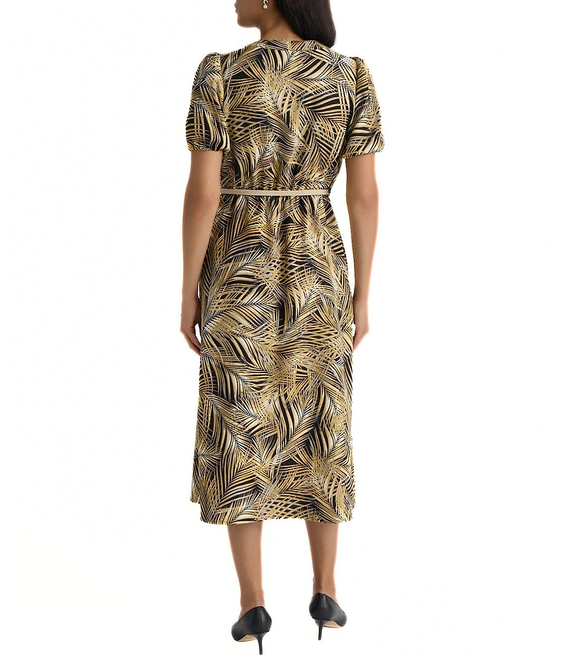 Kasper Puff Sleeve Printed Midi Dress