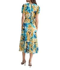 Kasper Puff Sleeve Tier Midi Printed Dress