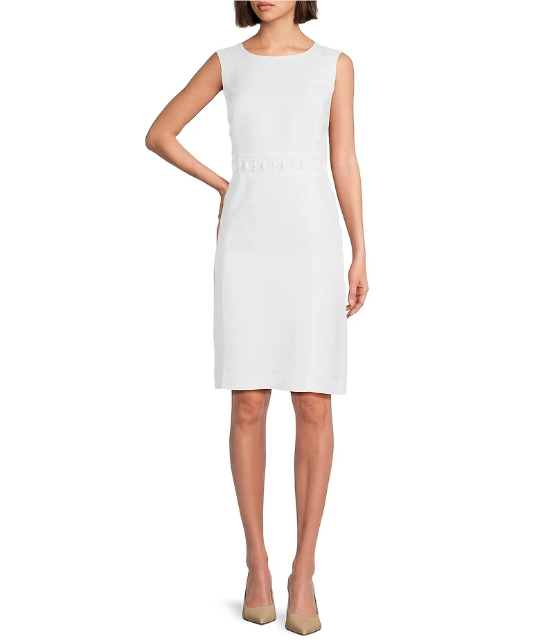 Kasper Round Neck Cap Sleeve Multi Seam Linen Blend Sheath Dress