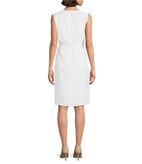 Kasper Round Neck Cap Sleeve Multi Seam Linen Blend Sheath Dress