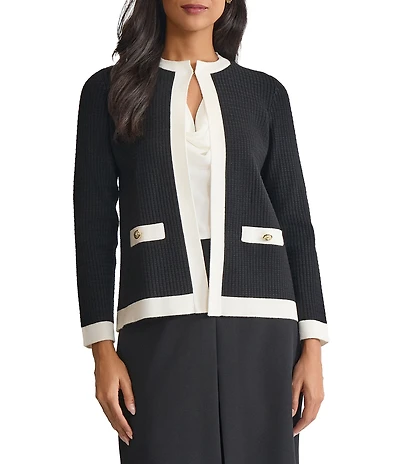 Kasper Round Neck Novelty Stitch Kissing Cardigan