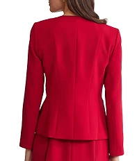 Kasper Round Neck Open Front Corded Contrast Piping Cardigan Blazer