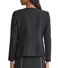 Kasper Round Neck Open Front Corded Contrast Piping Cardigan Blazer