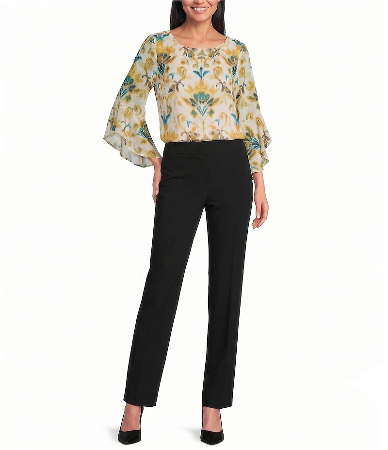Kasper Ruffle 3/4 Sleeve Printed Blouse