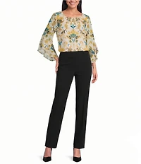 Kasper Ruffle 3/4 Sleeve Printed Blouse