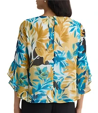 Kasper Ruffle 3/4 Sleeve Printed Blouse