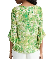 Kasper Ruffle 3/4 Sleeve Printed Blouse