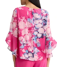 Kasper Ruffle Sleeve Printed Chiffon Blouse