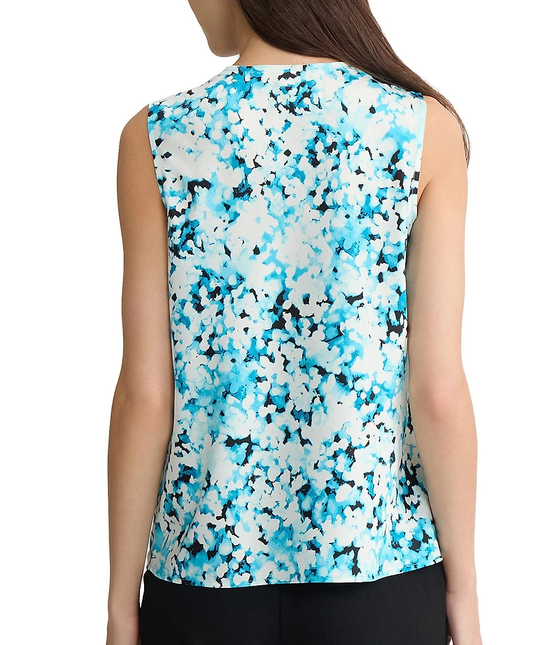 Kasper Satin Floral Print Cowl Neck Sleeveless Blouse