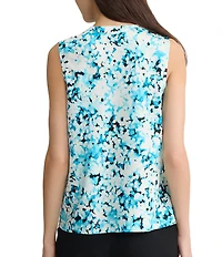 Kasper Satin Floral Print Cowl Neck Sleeveless Blouse