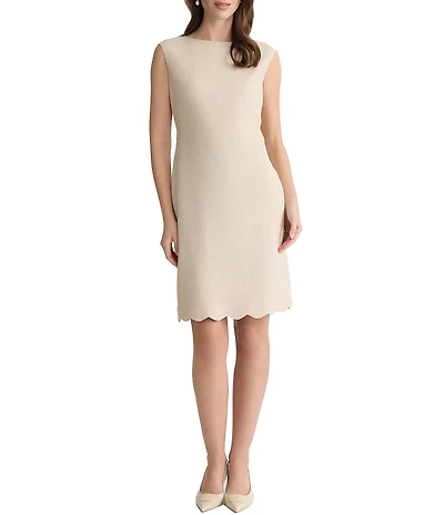 Kasper Scalloped Hem Linen Sheath Dress