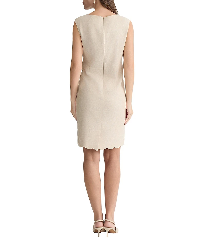 Kasper Scalloped Hem Linen Sheath Dress