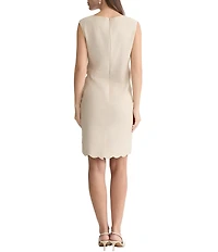 Kasper Scalloped Hem Linen Sheath Dress