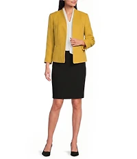Kasper Seamed Crepe Open Front Jacket