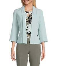 Kasper Shawl Collar 3/4 Sleeve Open Front Crepe Jacket