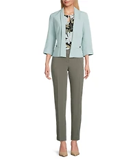 Kasper Shawl Collar 3/4 Sleeve Open Front Crepe Jacket