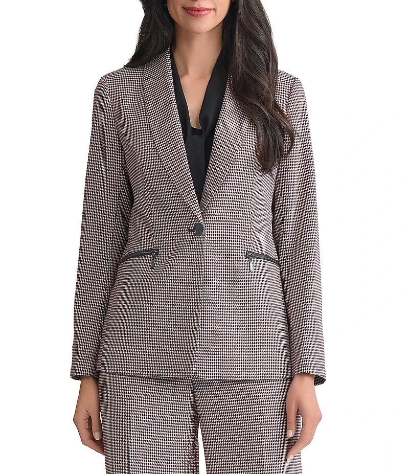 Kasper Shawl Collar Houndstooth One Button Blazer Jacket