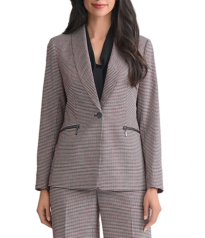 Kasper Shawl Collar Houndstooth One Button Blazer Jacket