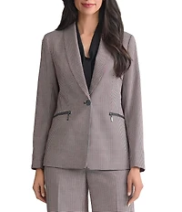 Kasper Shawl Collar Houndstooth One Button Blazer Jacket