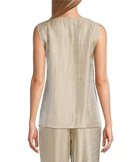 Kasper Shimmer Twill Scoop Neck Sleeveless Top