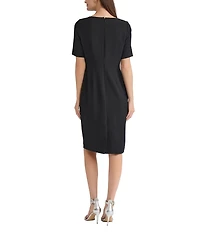 Kasper Short Sleeve Asymmetrical Neck With Beaded Embellishment