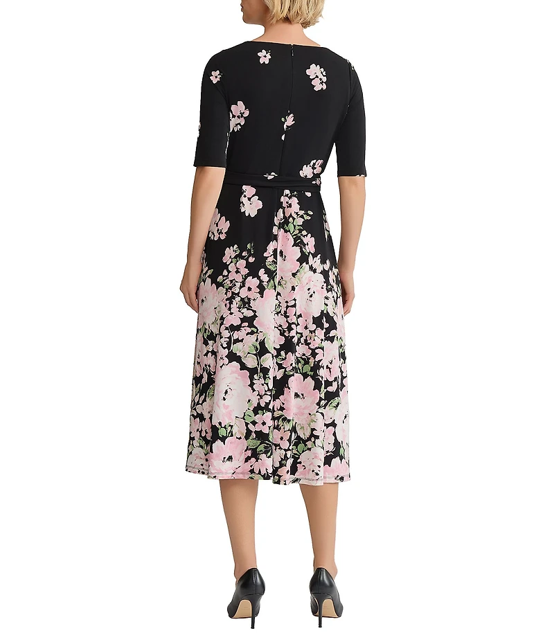 Kasper Short Sleeve Floral Print Jersey Knit Midi Dress